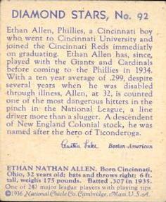 Ethan Allen  baseball card collectible - Main Image 2