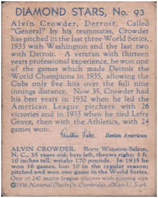 Alvin Crowder  baseball card collectible - Main Image 2