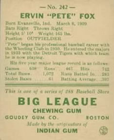 Ervin Fox  baseball card collectible - Main Image 2