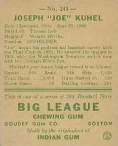 Joe Kuhel  baseball card collectible - Main Image 2