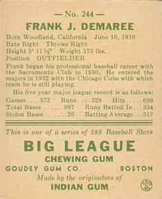 Frank Demaree  baseball card collectible - Main Image 2