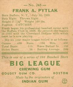 Frankie Pytlak  baseball card collectible - Main Image 2