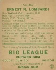 Ernie Lombardi  baseball card collectible - Main Image 2