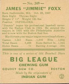 Jimmie Foxx  baseball card collectible - Main Image 2