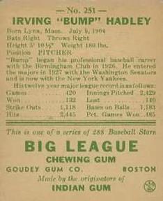 Bump Hadley  baseball card collectible - Main Image 2