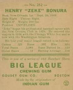Zeke Bonura  baseball card collectible - Main Image 2
