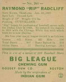 Rip Radcliff  baseball card collectible - Main Image 2