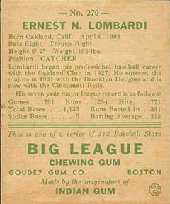 Ernie Lombardi  baseball card collectible - Main Image 2