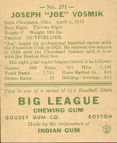 Joe Vosmik  baseball card collectible - Main Image 2