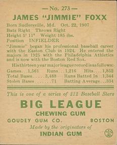 Jimmie Foxx  baseball card collectible - Main Image 2