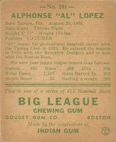 Al Lopez  baseball card collectible - Main Image 2