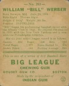 Billy Werber  baseball card collectible - Main Image 2