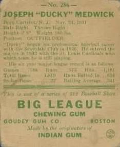 Joe Medwick  baseball card collectible - Main Image 2