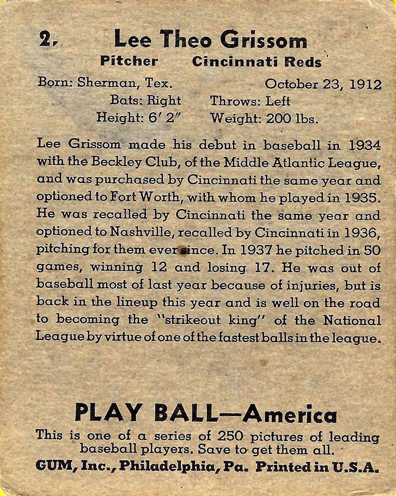 Lee Grissom  baseball card collectible - Main Image 2