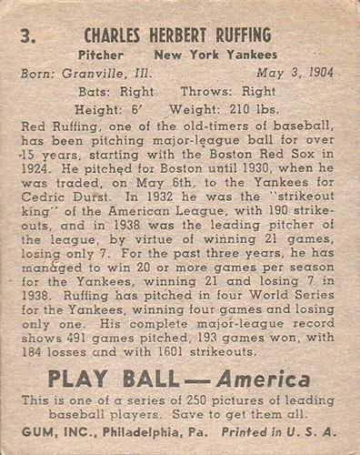 Red Ruffing  baseball card collectible - Main Image 2