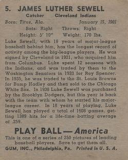 Luke Sewell  baseball card collectible - Main Image 2