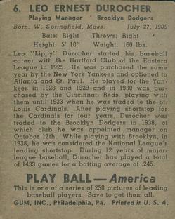 Leo Durocher  baseball card collectible - Main Image 2