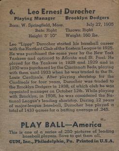 Leo Durocher  baseball card collectible - Main Image 2