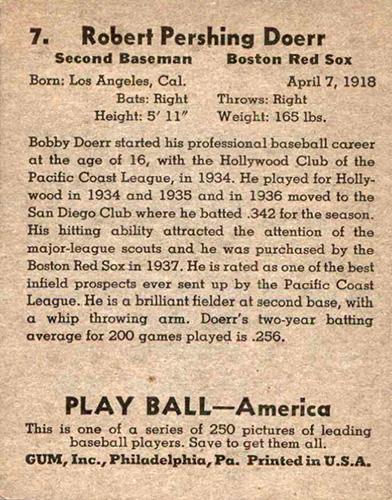 Bobby Doerr  baseball card collectible - Main Image 2