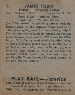 Jim Tobin  baseball card collectible - Main Image 2