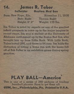 Jim Tabor  baseball card collectible - Main Image 2
