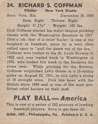 Richard Coffman  baseball card collectible - Main Image 2