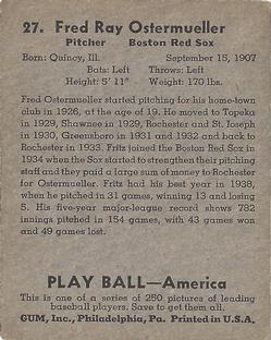 Fritz Ostermueller  baseball card collectible - Main Image 2