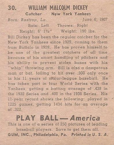 Bill Dickey  baseball card collectible - Main Image 2