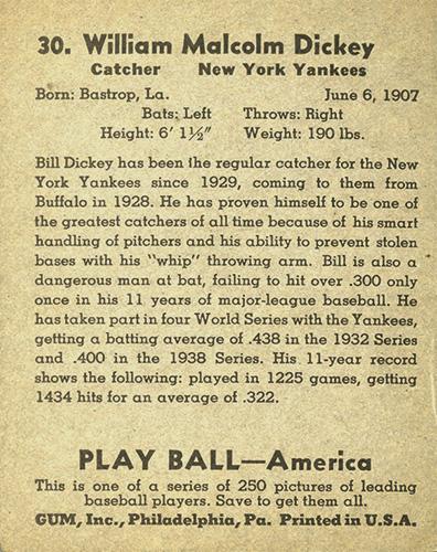 Bill Dickey  baseball card collectible - Main Image 2