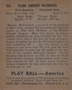 Frank McCormick  baseball card collectible - Main Image 2