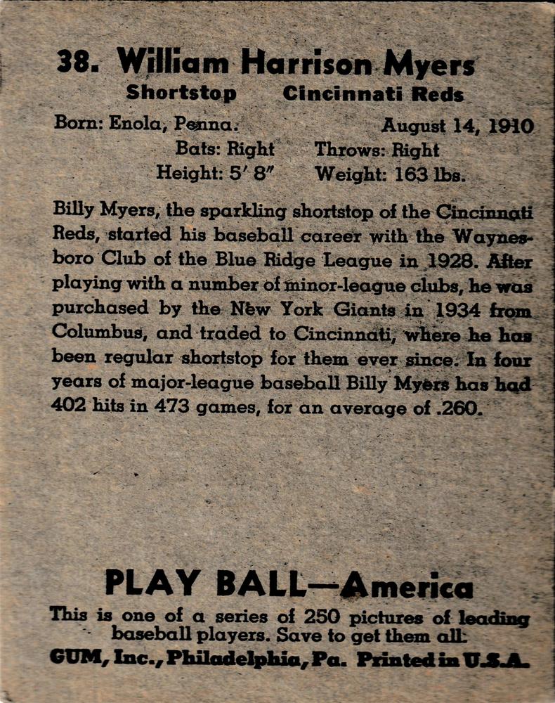 Bill Myers  baseball card collectible - Main Image 2