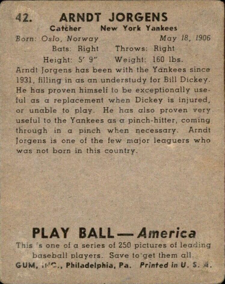 Art Jorgens  baseball card collectible - Main Image 2