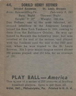 Don Heffner  baseball card collectible - Main Image 2