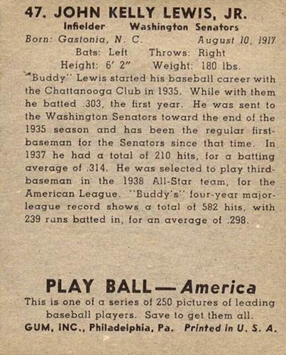 Buddy Lewis  baseball card collectible - Main Image 2