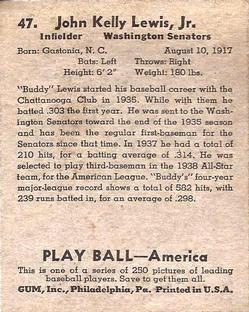 Buddy Lewis  baseball card collectible - Main Image 2