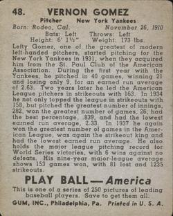 Vernon Gomez  baseball card collectible - Main Image 2