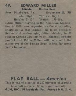 Eddie Miller  baseball card collectible - Main Image 2