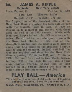 Jimmy Ripple  baseball card collectible - Main Image 2