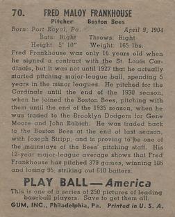 Fred Frankhouse  baseball card collectible - Main Image 2