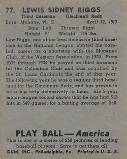 Lew Riggs  baseball card collectible - Main Image 2