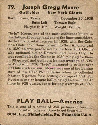 Jo-Jo Moore  baseball card collectible - Main Image 2