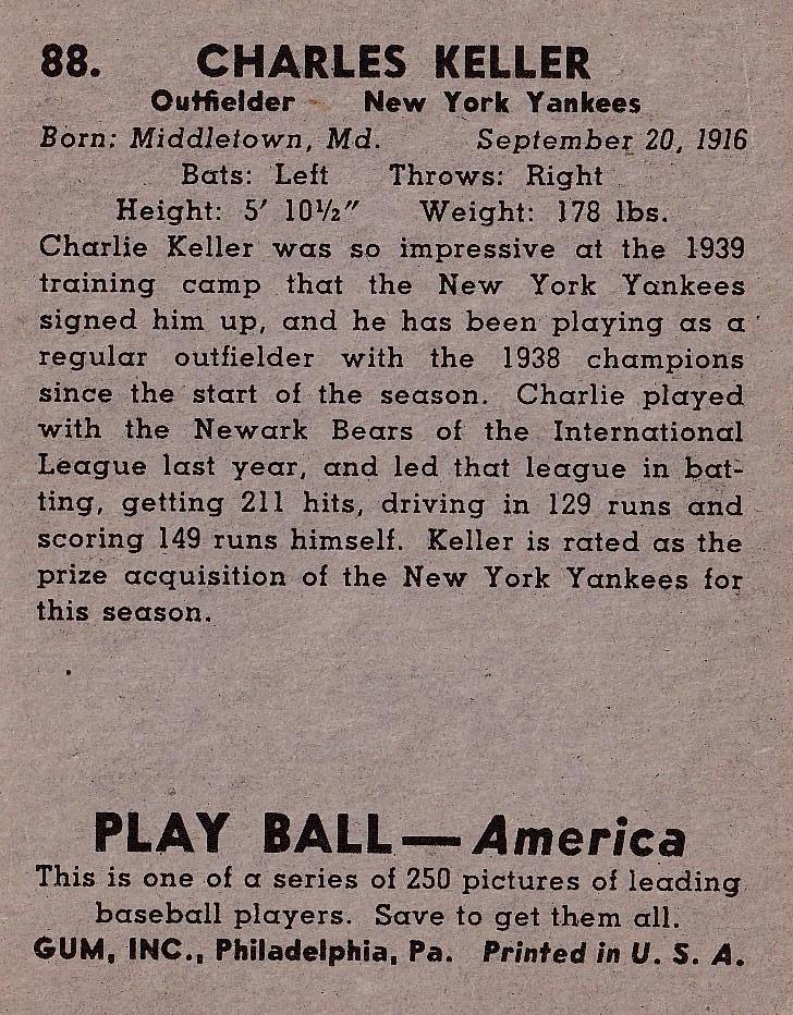 Charlie Keller  baseball card collectible - Main Image 2