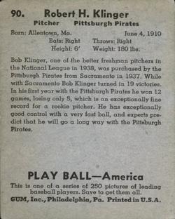 Bob Klinger  baseball card collectible - Main Image 2