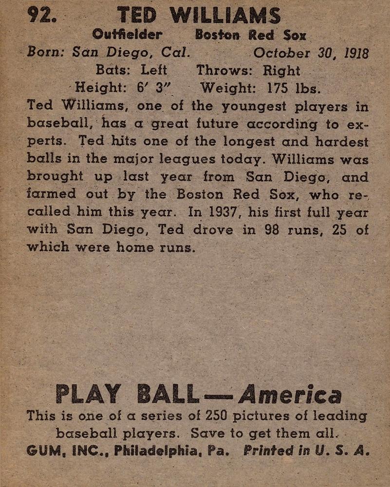 Ted Williams  baseball card collectible - Main Image 2