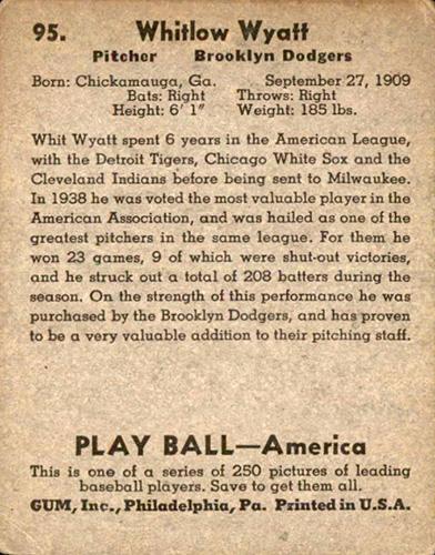 Whit Wyatt  baseball card collectible - Main Image 2