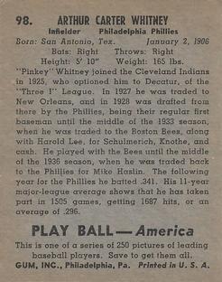 Pinky Whitney  baseball card collectible - Main Image 2