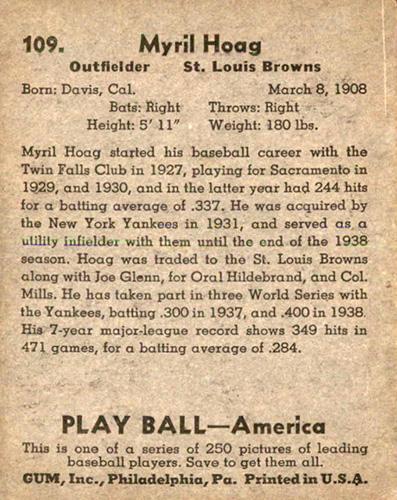 Myril Hoag  baseball card collectible - Main Image 2