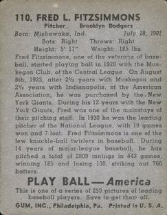 Freddie Fitzsimmons  baseball card collectible - Main Image 2