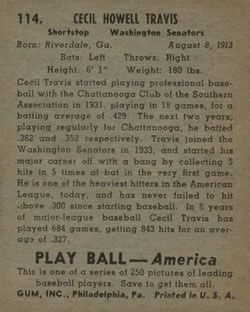 Cecil Travis  baseball card collectible - Main Image 2