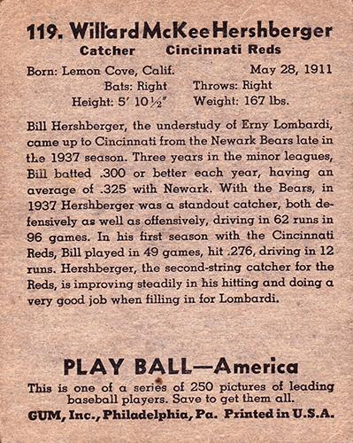 Willard Hershberger  baseball card collectible - Main Image 2
